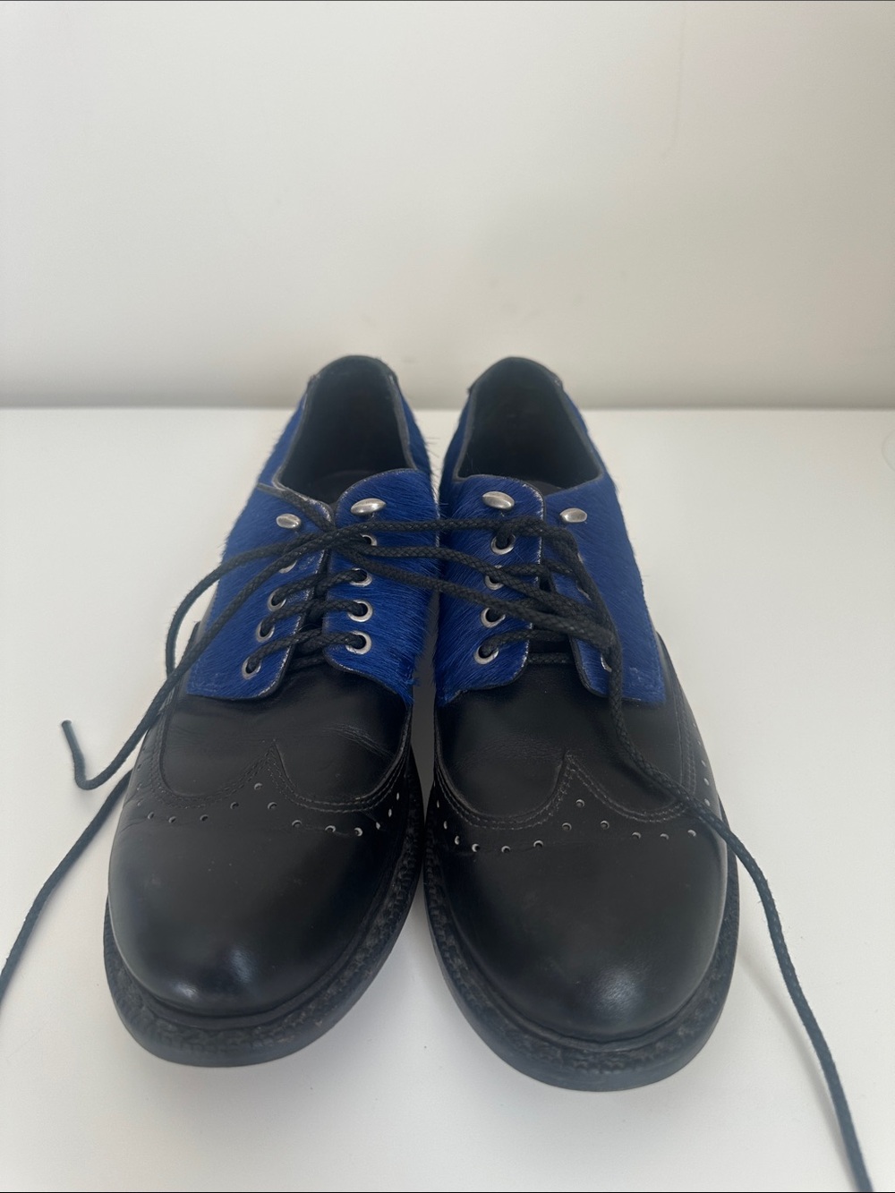 rag & bone Black Leather Derby Shoes with Blue Panels